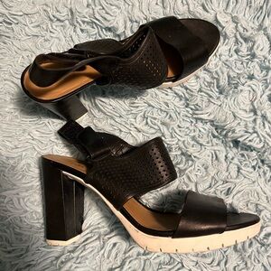 Clarks Black Perforated Heeled Sandals